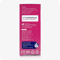 Conceive Plus Fertility Lubricant Pre-Filled Applicators side view of retail box showing manufacturer and distributor details, quality assurance label, and product website on a pink background with official certification icons at bottom.