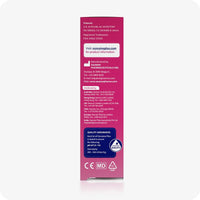 Side view of Conceive Plus Fertility Lubricant Tube 75ml retail box showing distributor details, manufacturer contact, quality assurance label, and product certifications.