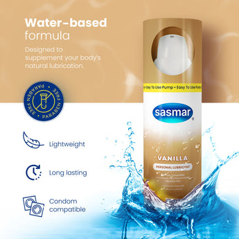 SASMAR VANILLA Personal Lubricant is a silky smooth long lasting water-based personal lubricant.